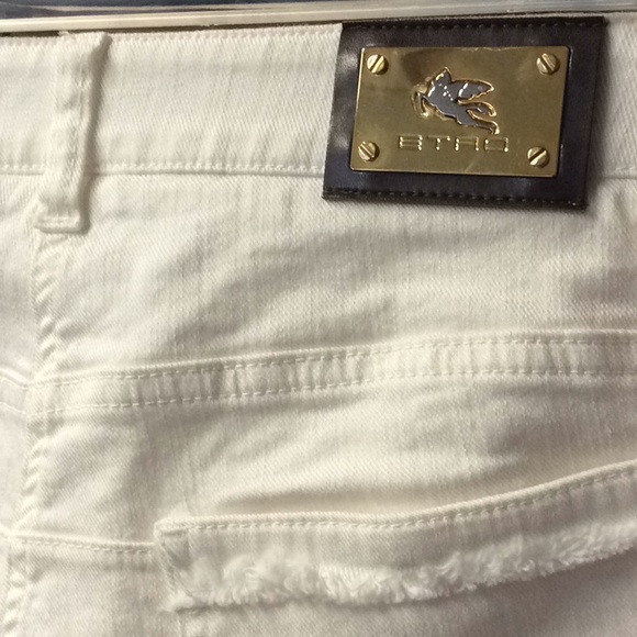ETRO Italian gold accents stretchy white jeans - Picture 3 of 5